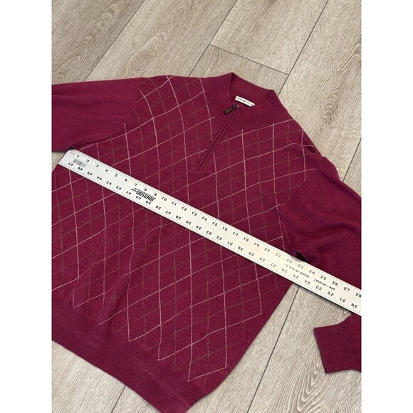 Peter Millar Sweater Mens L Red Argyle 1/4 Zip Pullover Merino Wool Preppy Golf - Picture 5 of 6